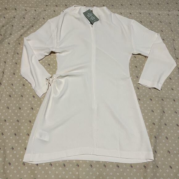 H&M Knit Dress Womens Medium Ivory Zip Front Long Sleeve Recycled Polyester - Picture 1 of 7
